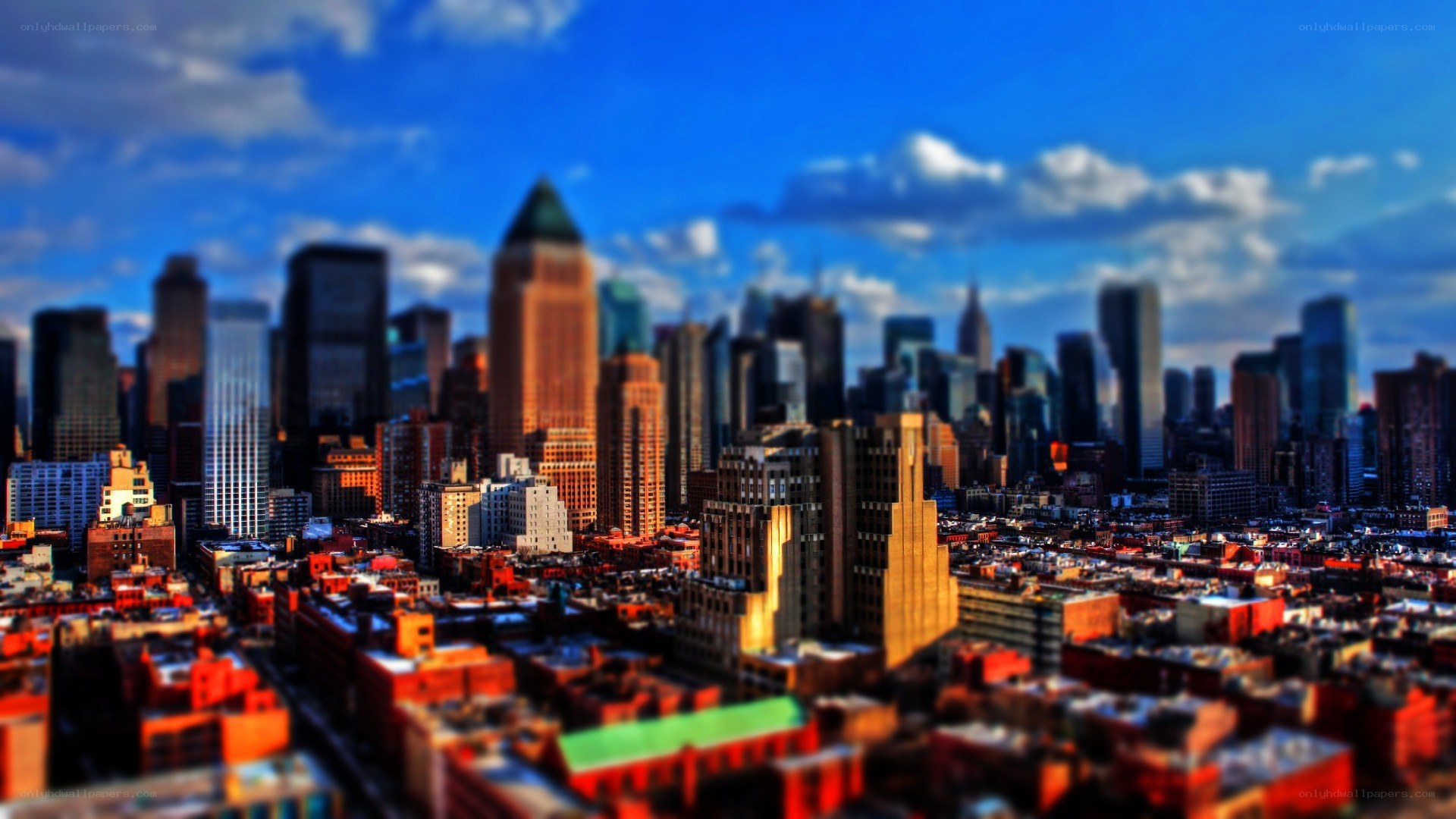 city skyline with tilt-shift effect