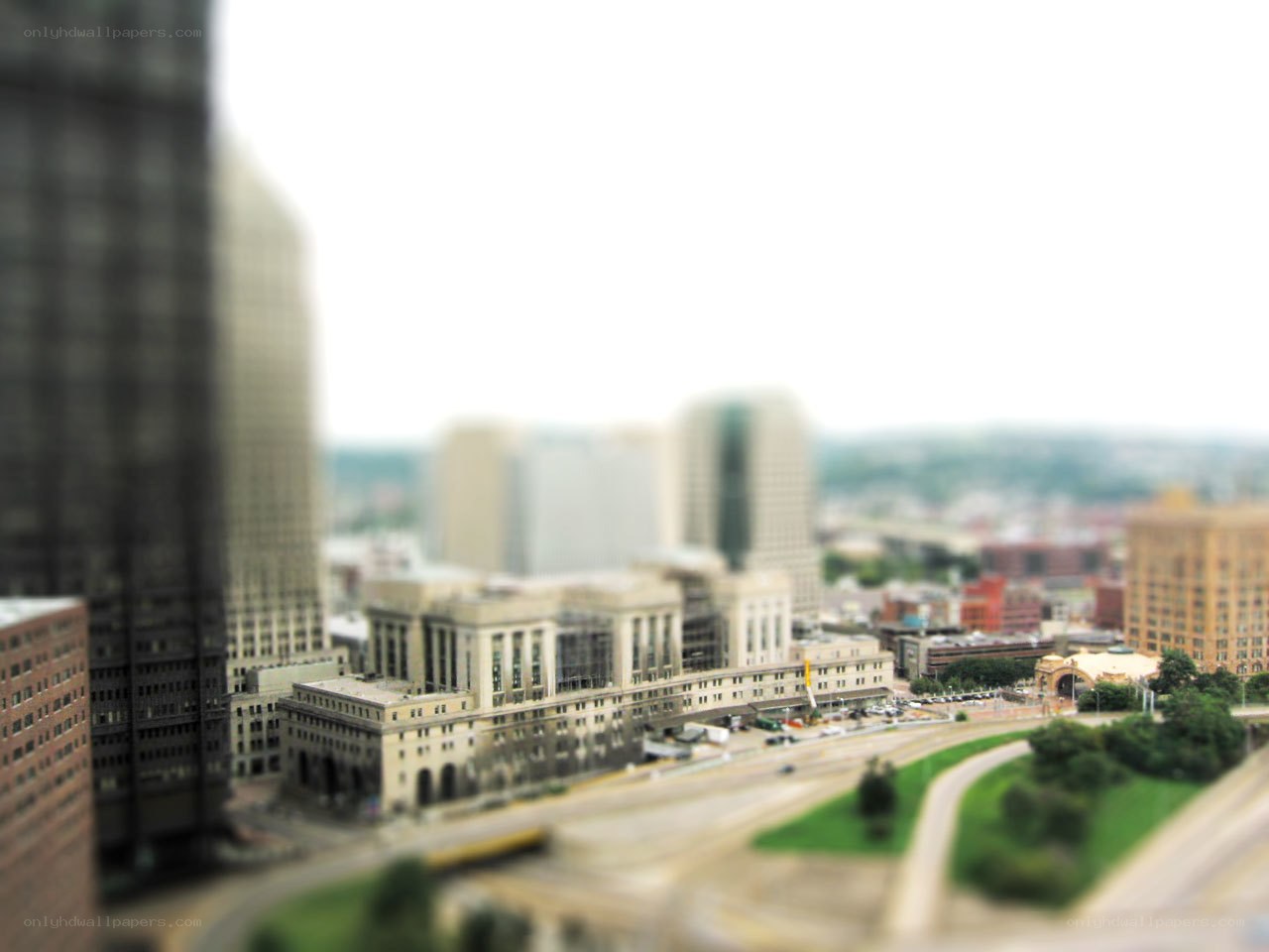 city skyline with tilt-shift effect