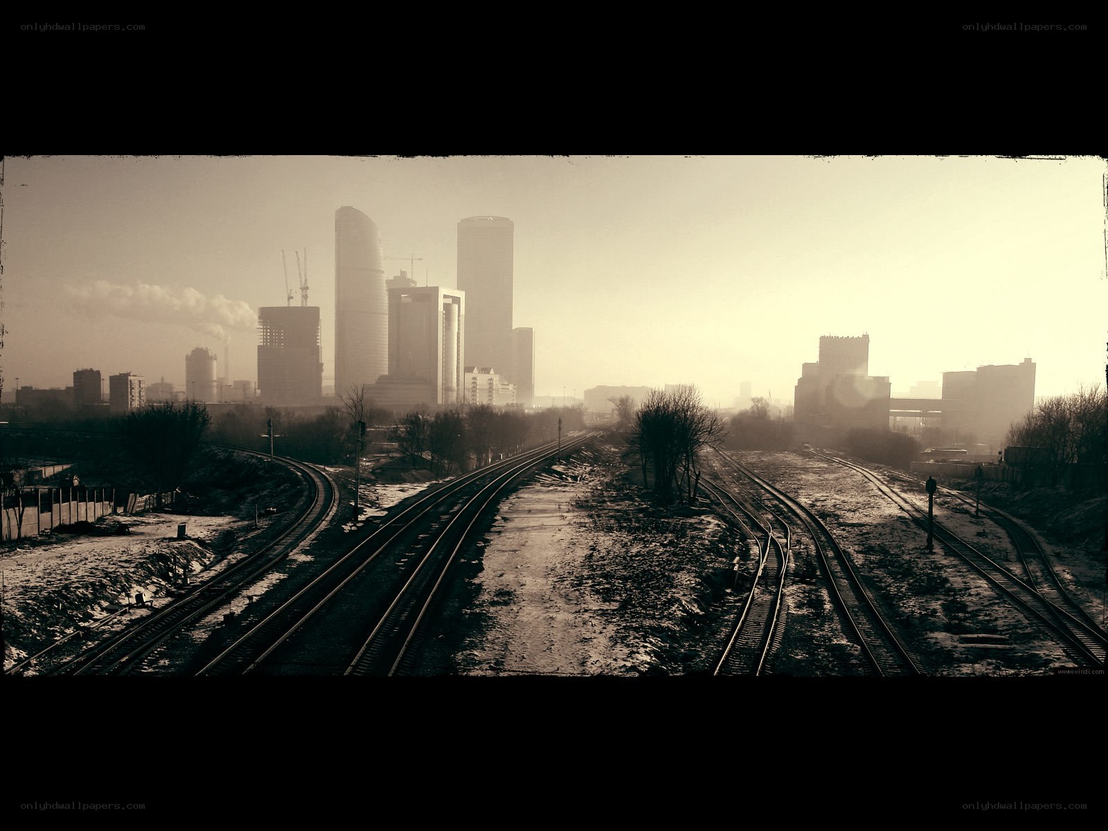 City skyline with train tracks