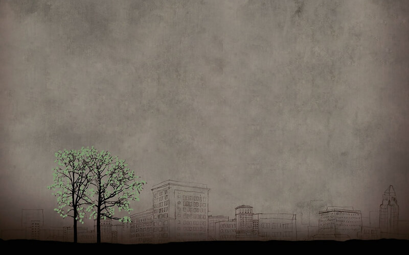 city skyline with tree