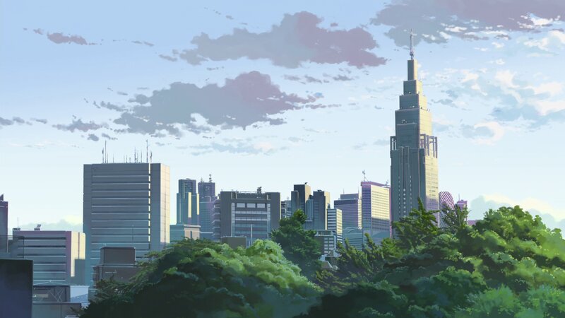 City Skyline with Trees — Blue