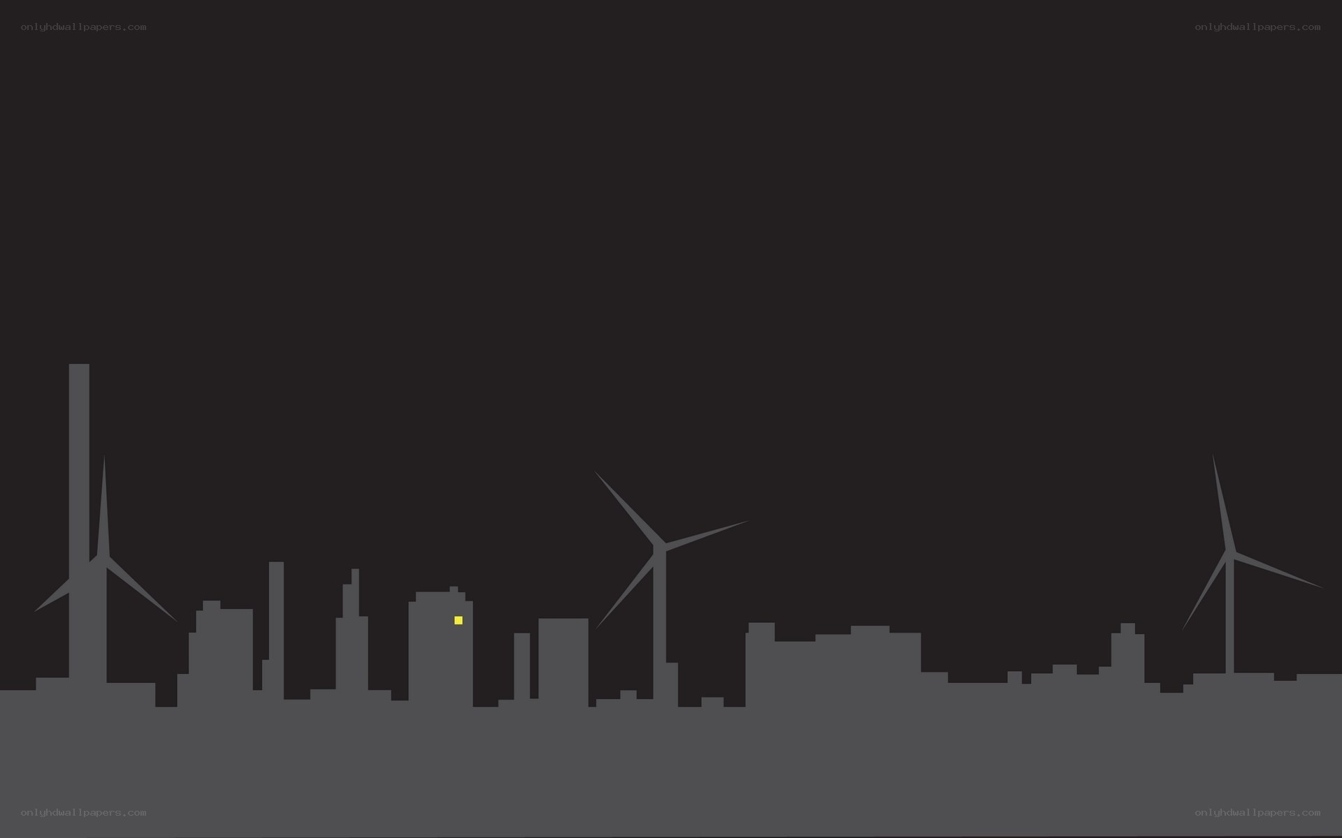 city skyline with wind turbines