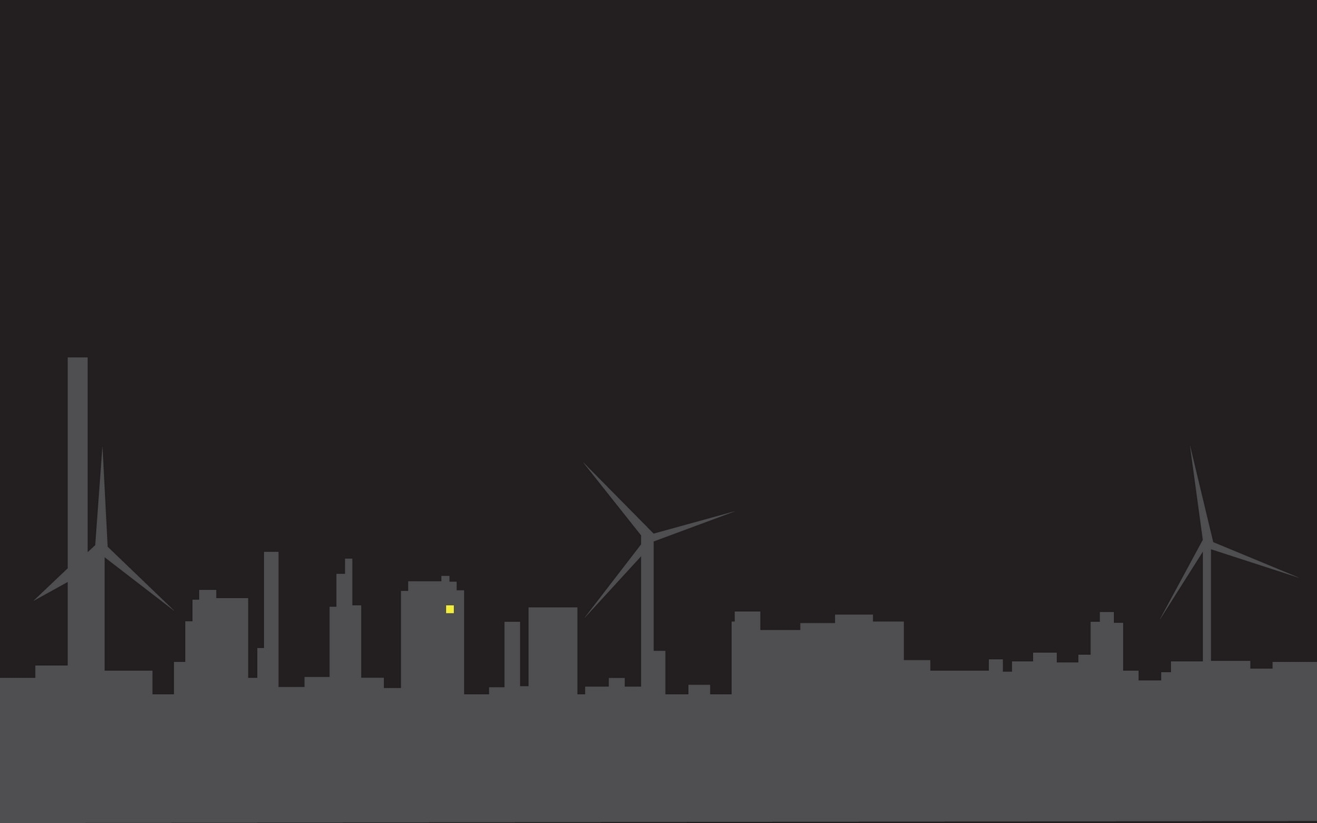 city skyline with wind turbines