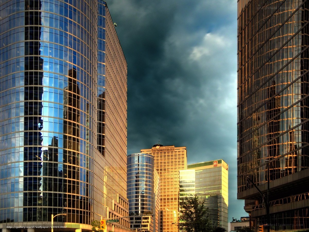 City skyscrapers at sunset