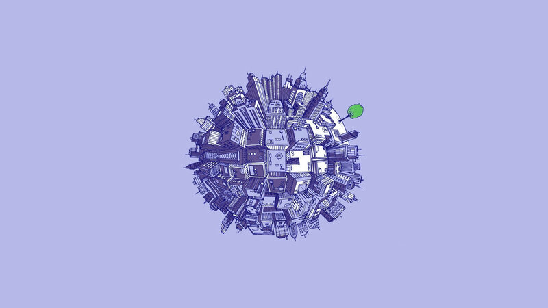city sphere with green tree