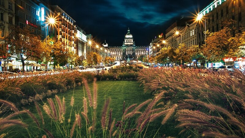 City Square at Night — Green