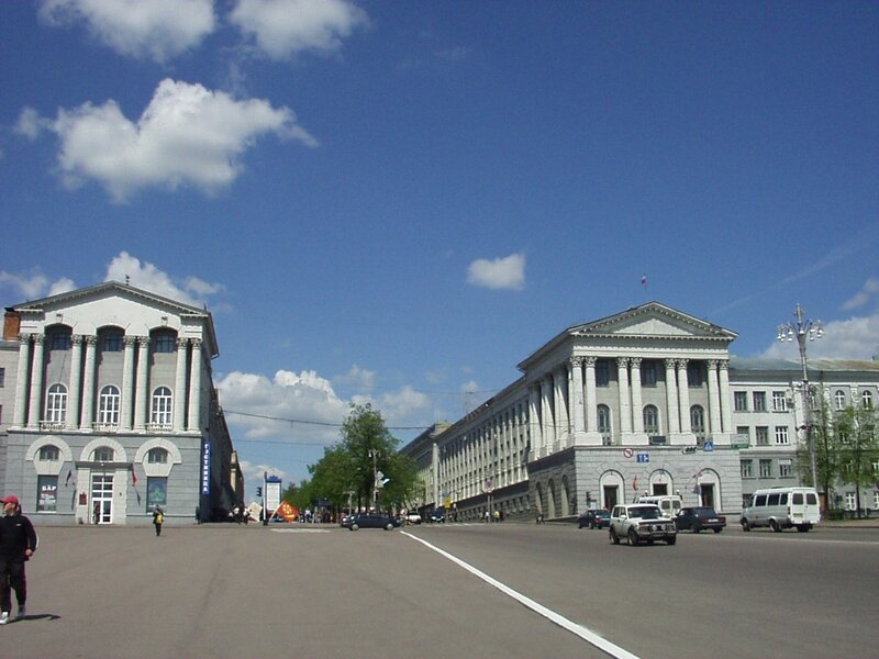 City square with classical buildings