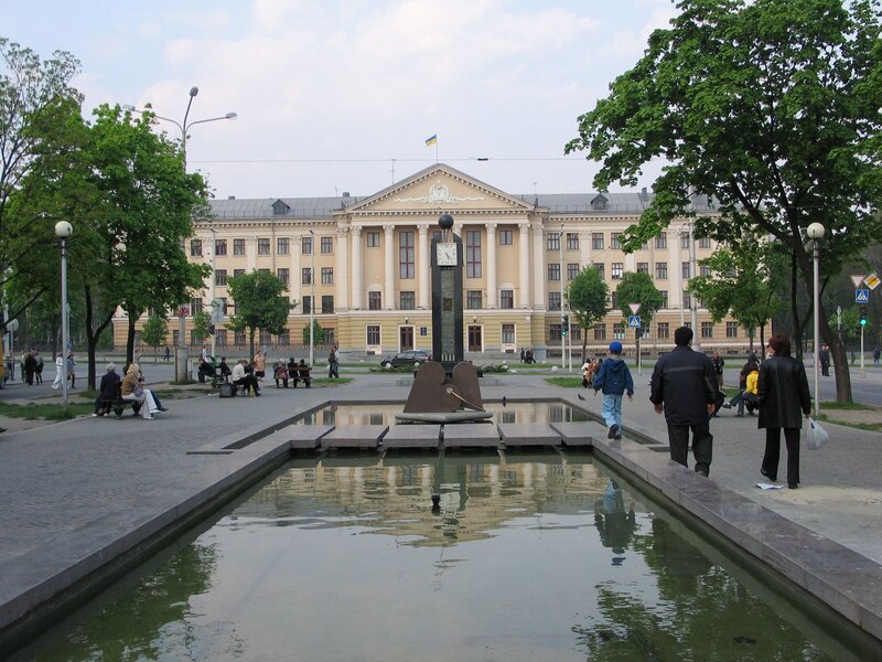 City square with clock monument