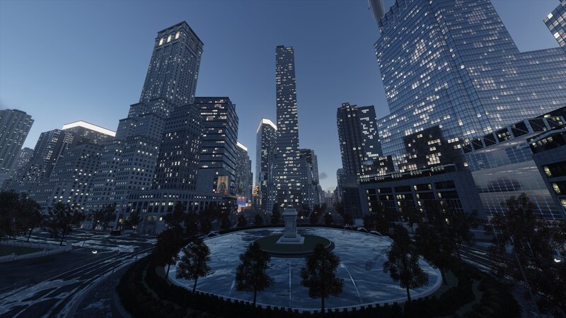 City Square with Fountain — Blue