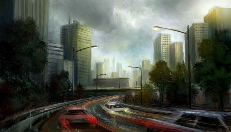 City street at dusk