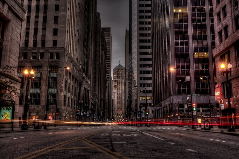 City Street at Dusk — Black, Dramatic