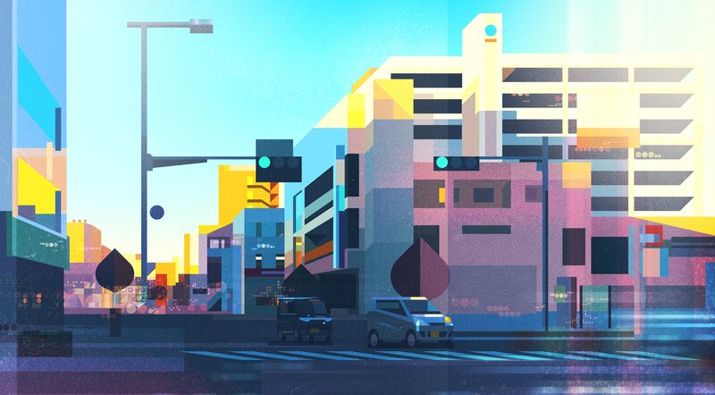 City Street at Dusk — Blue, Calm, Sunset