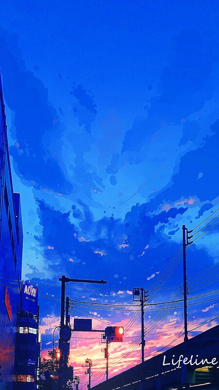 City Street at Dusk — Blue, Dramatic, Sunset, Digital Art