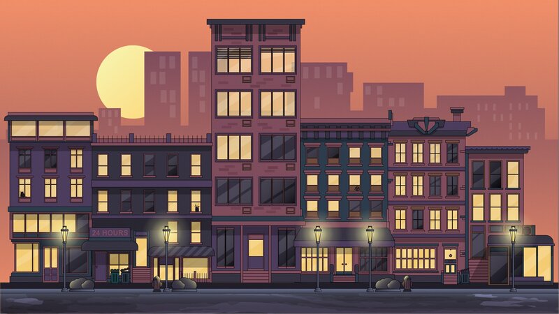 City Street at Dusk — Orange, Calm, Sunset