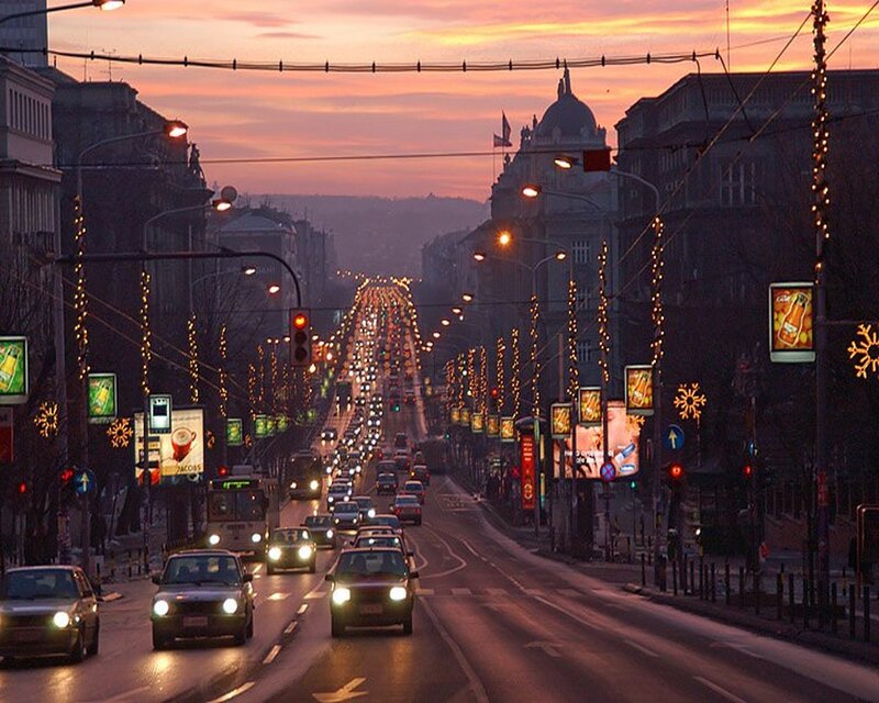 City Street at Dusk — Orange