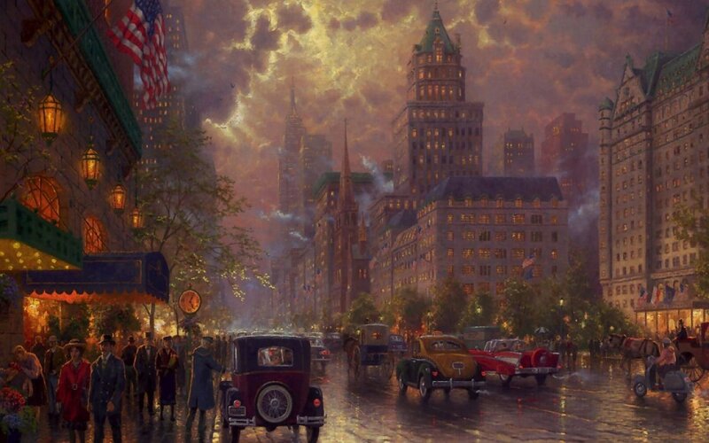 City Street at Dusk — Yellow, Dramatic