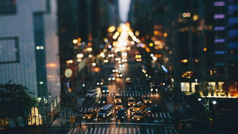 City Street at Night — Black, Busy