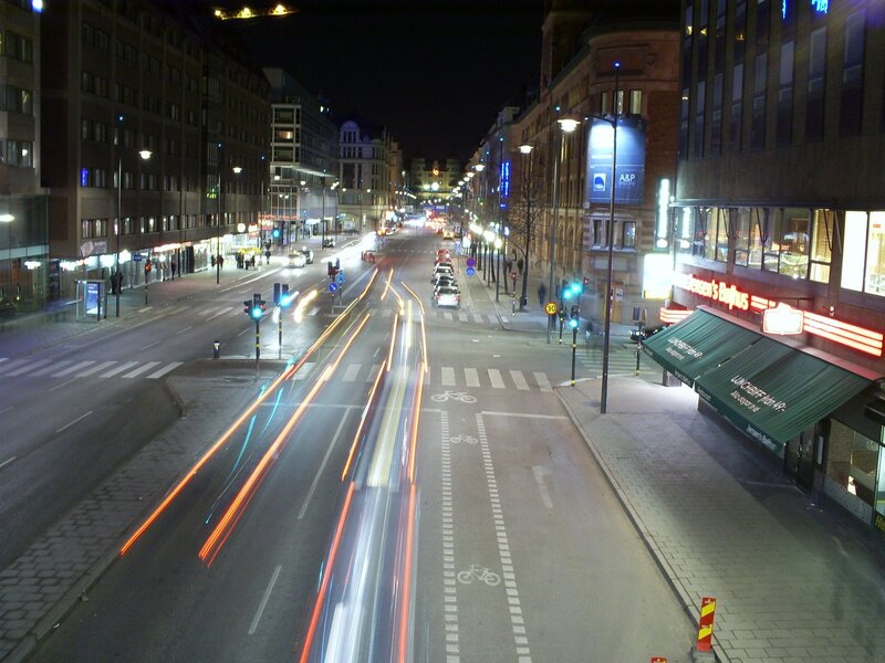 City Street at Night — Black, Calm, Photograph