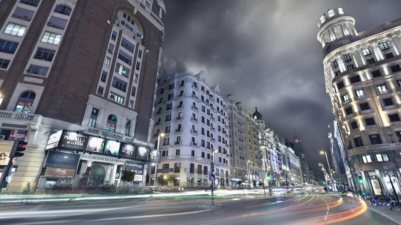 City Street at Night — Black, Dramatic, Photograph