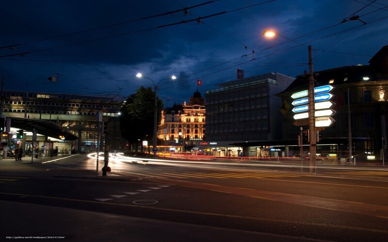City Street at Night — Blue, Calm, Photograph
