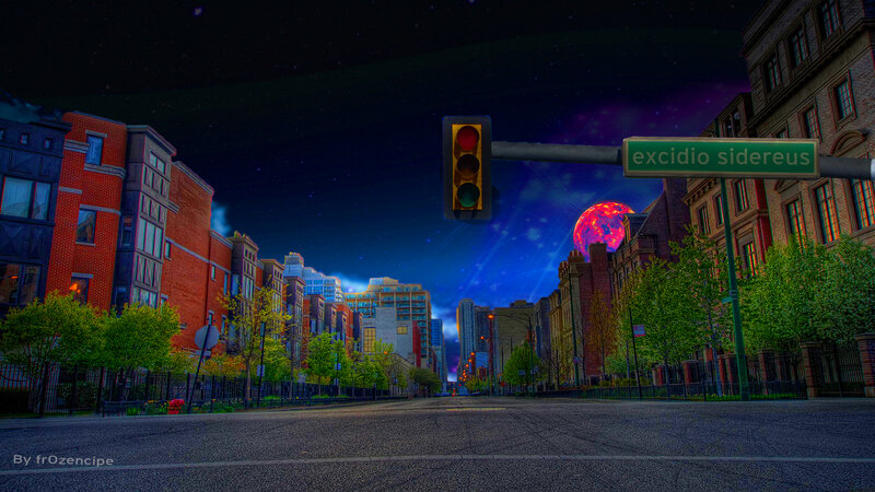 City Street at Night — Blue, Dramatic, Digital Art
