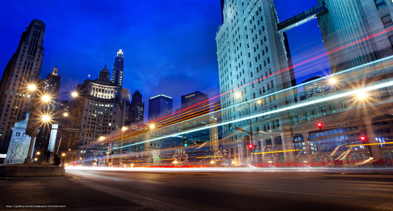 City Street at Night — Blue, Dramatic, Photograph, Buildings, Lights