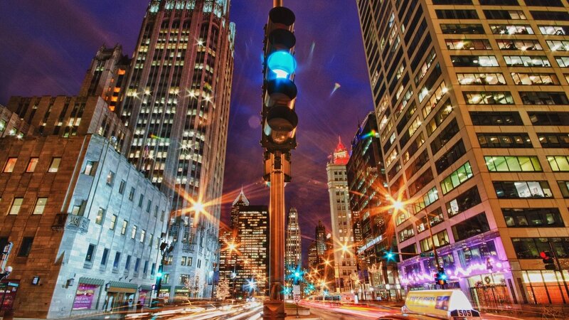 City Street at Night — Blue, Dramatic, Photograph
