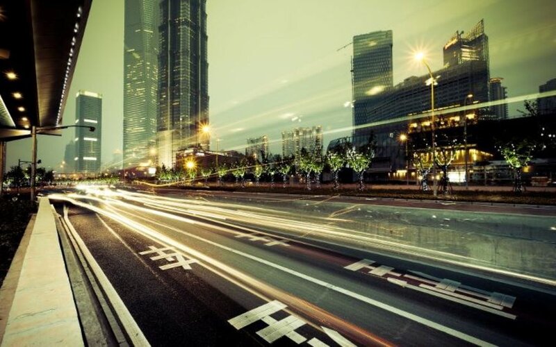 City Street at Night — Green