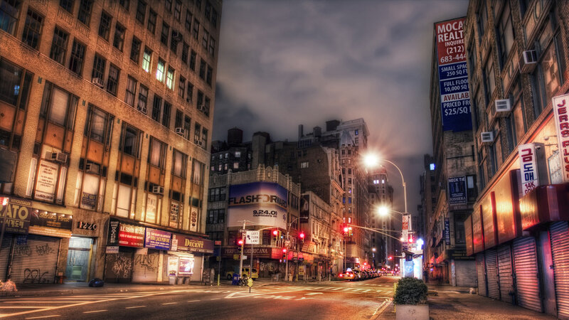 City Street at Night — Orange, Dramatic