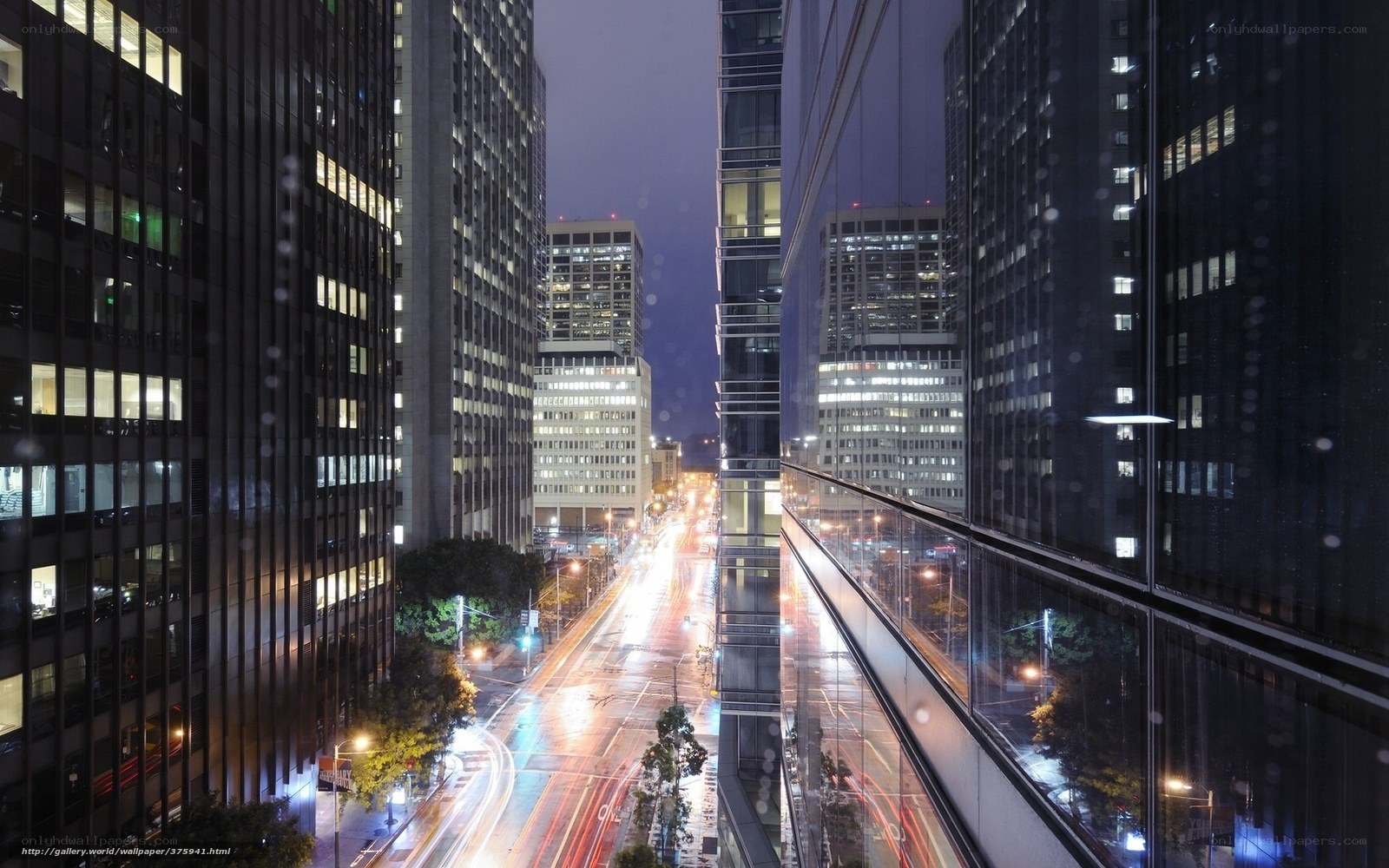 City street at night with light trails
