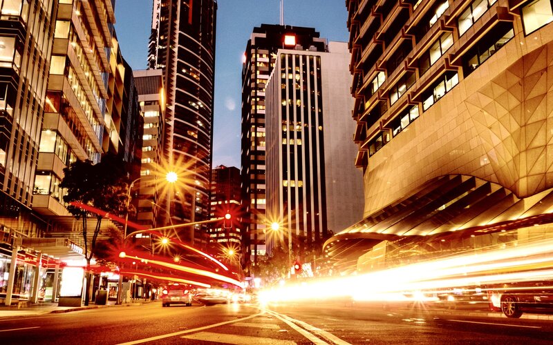 City street at night with light trails
