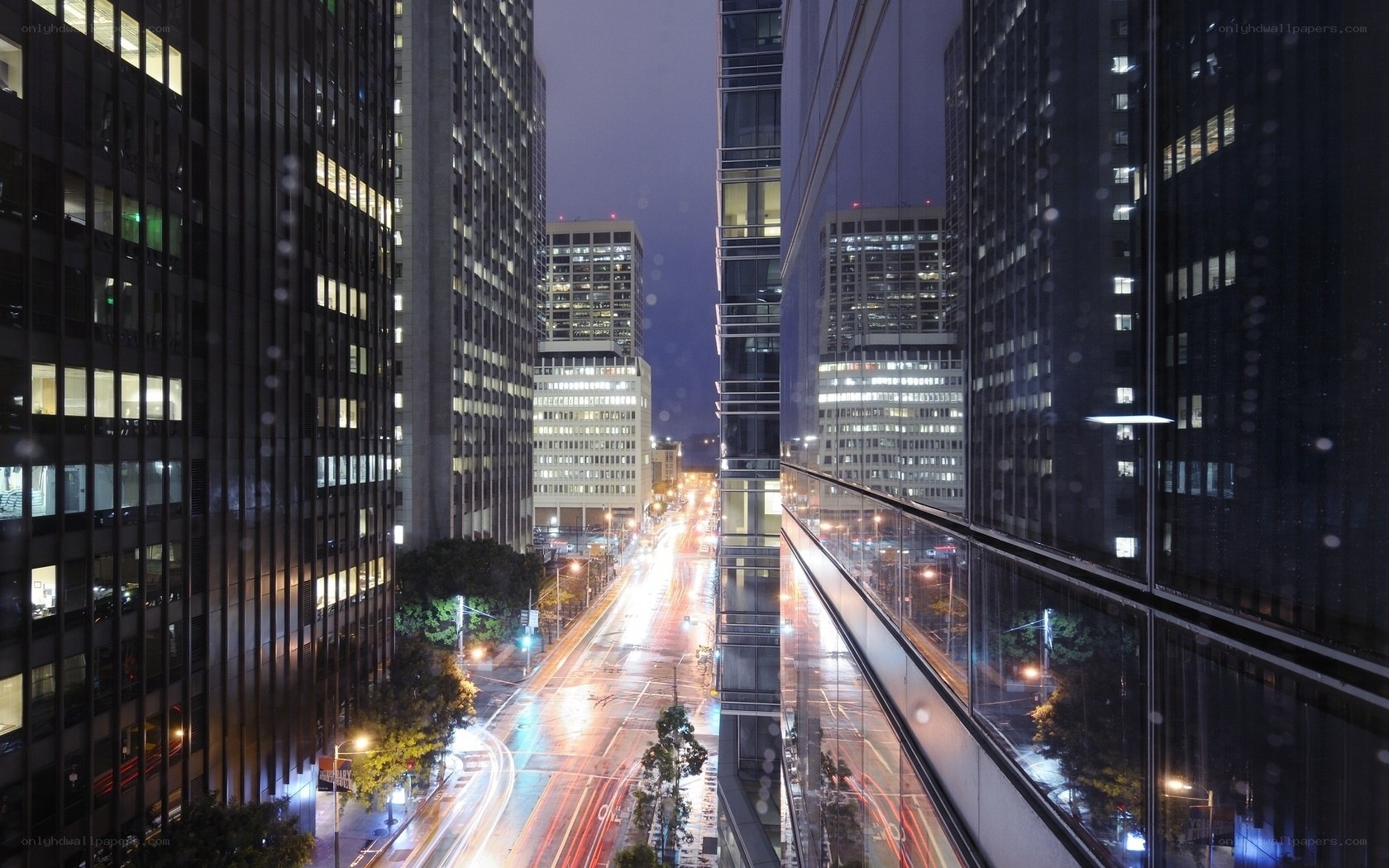 City street at night with light trails