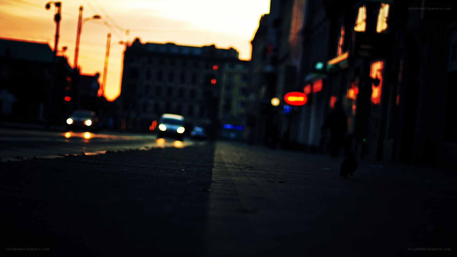 City street at sunset