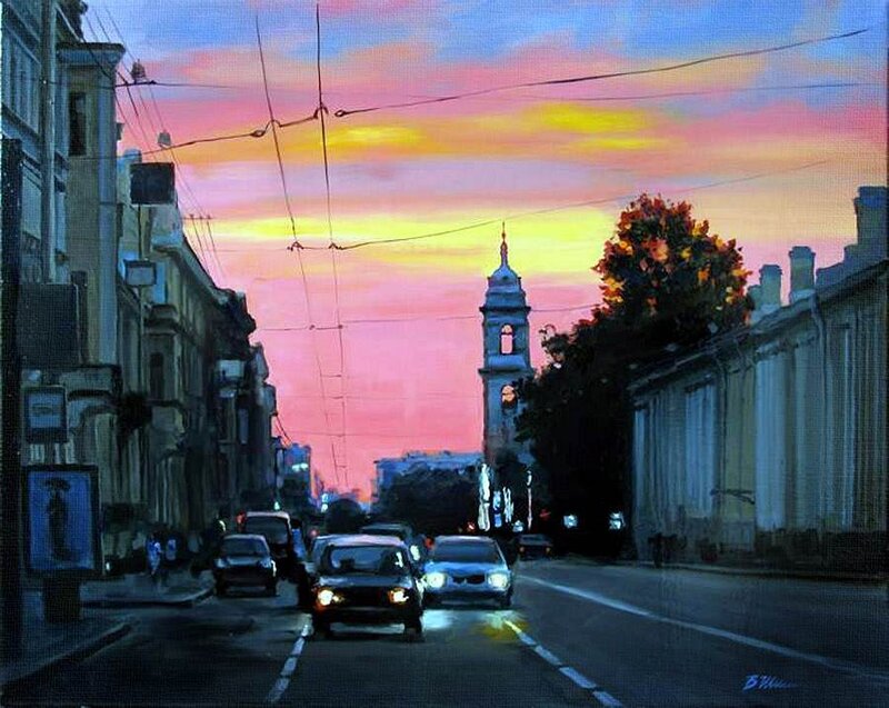 City Street at Sunset — Pink