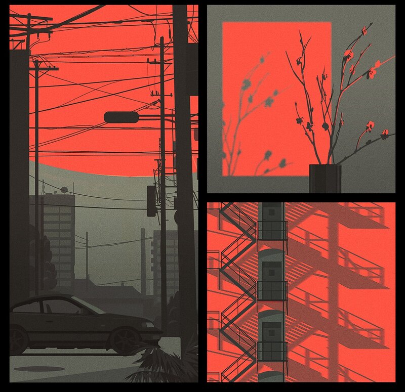 City Street at Sunset — Red