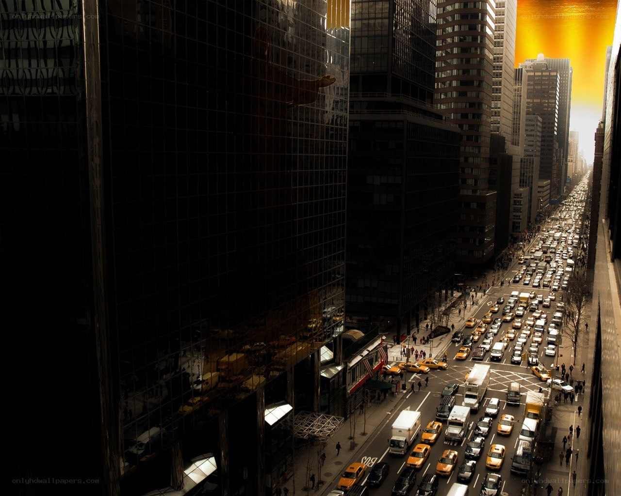 City street at sunset