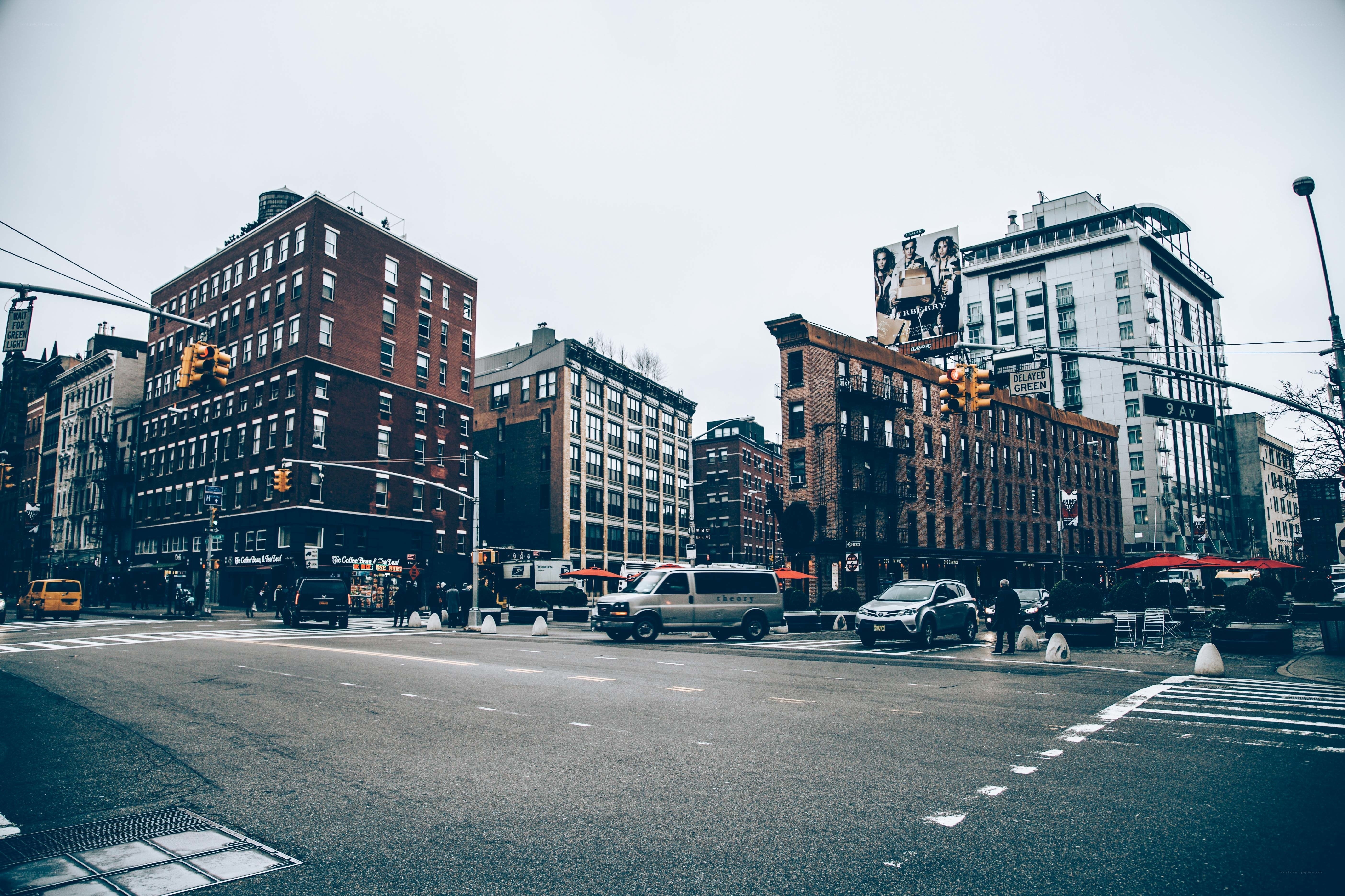 City street intersection with buildings