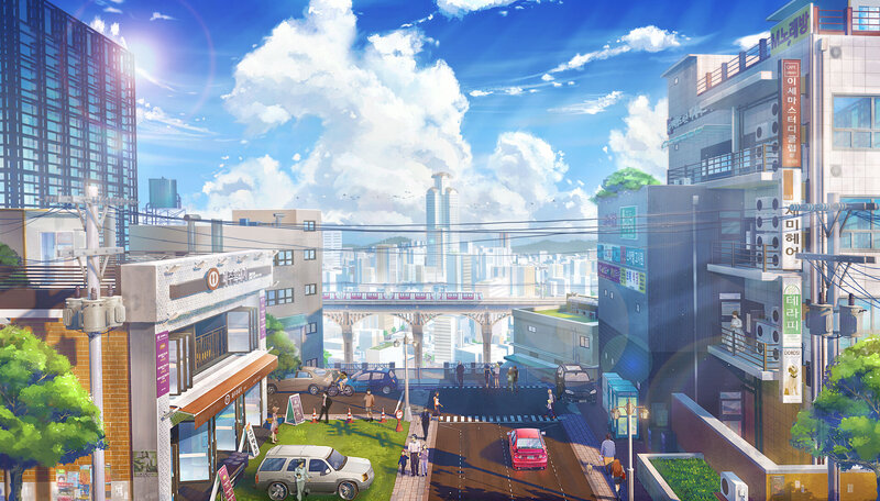 City Street Scene — Blue