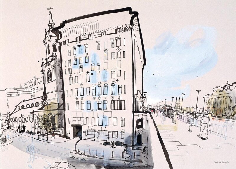 City street sketch with buildings