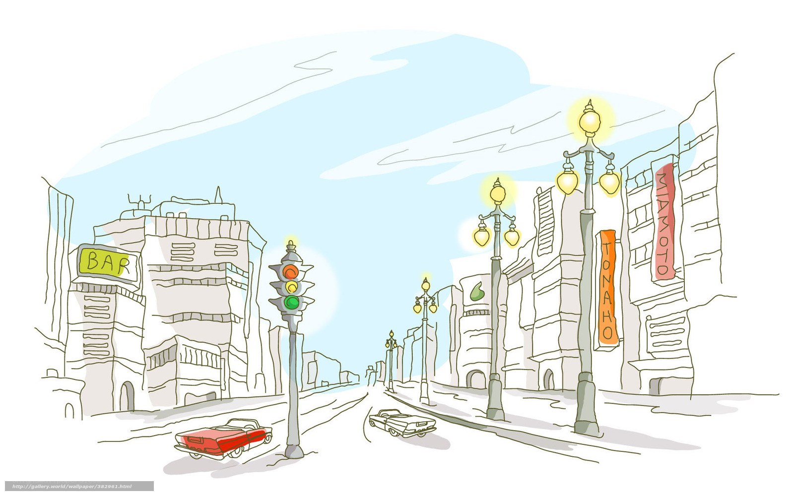 city street sketch with cars