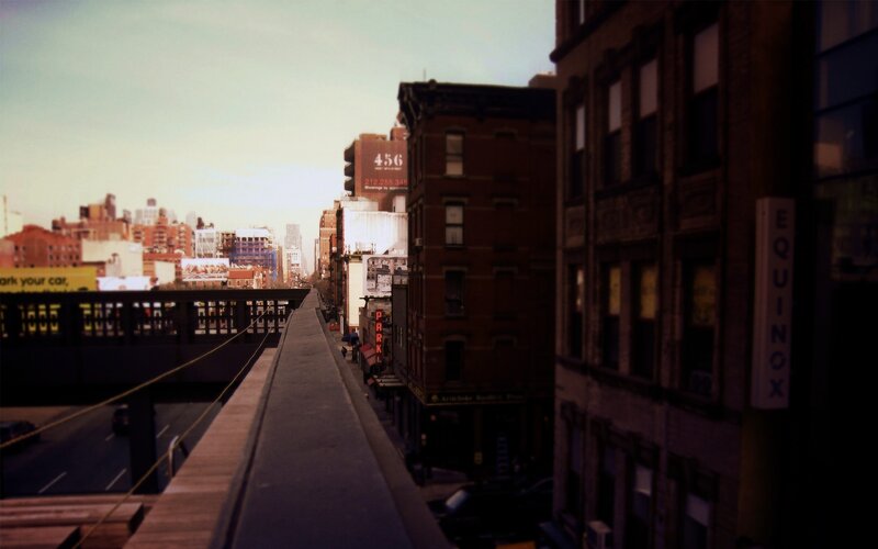 city street view from elevated walkway
