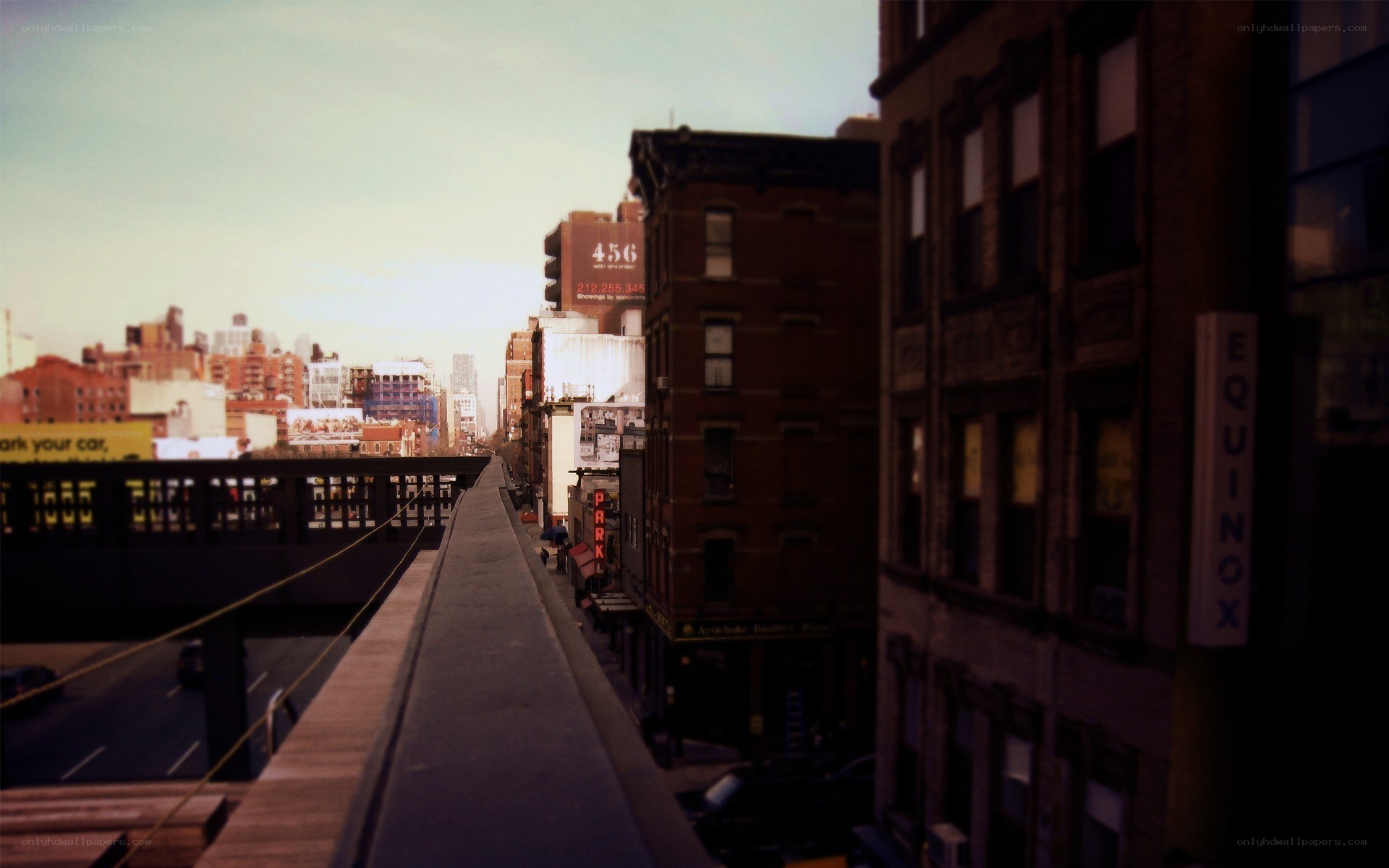 city street view from elevated walkway