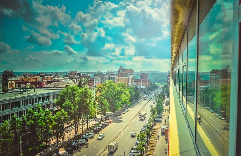 City Street View from Window