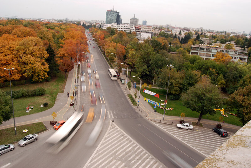 City street with autumn trees