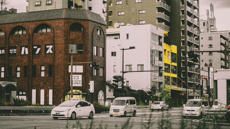 City street with brick building