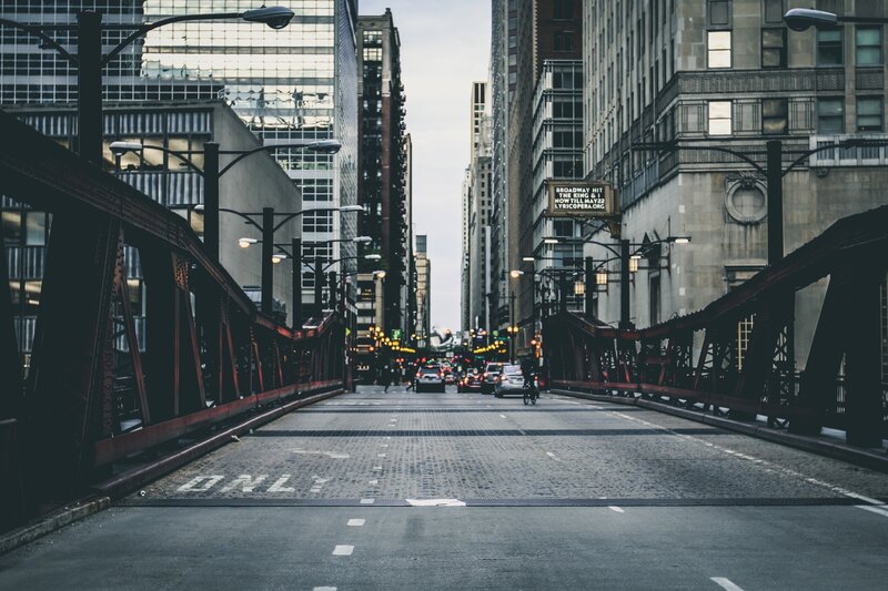 City Street with Bridge