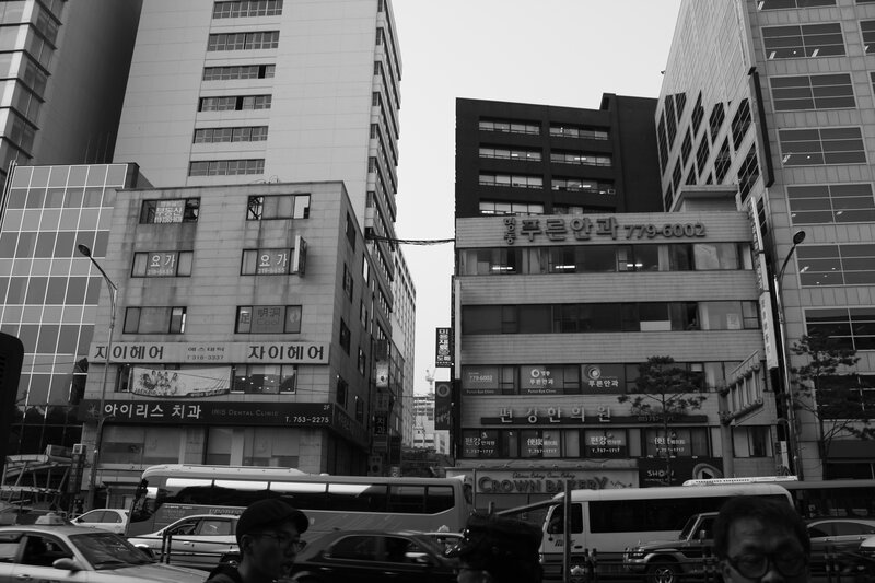 City street with buildings and traffic