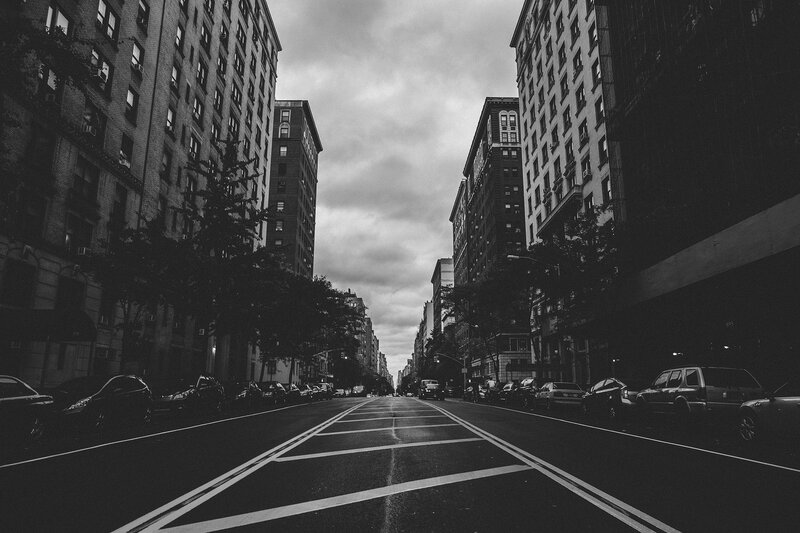 City Street with Buildings — Black, Dramatic