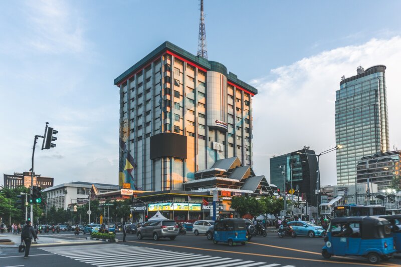 City Street with Buildings — Blue, Busy