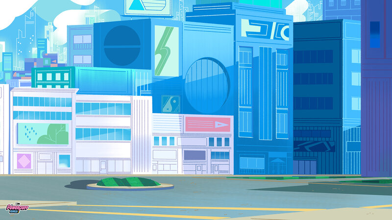 City Street with Buildings — Blue, Serene, Morning